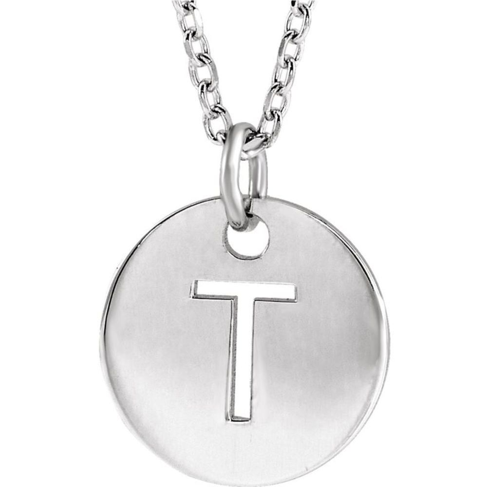 Sterling Silver Initial T, Small 10mm Pierced Disc Necklace, 16-18 In.